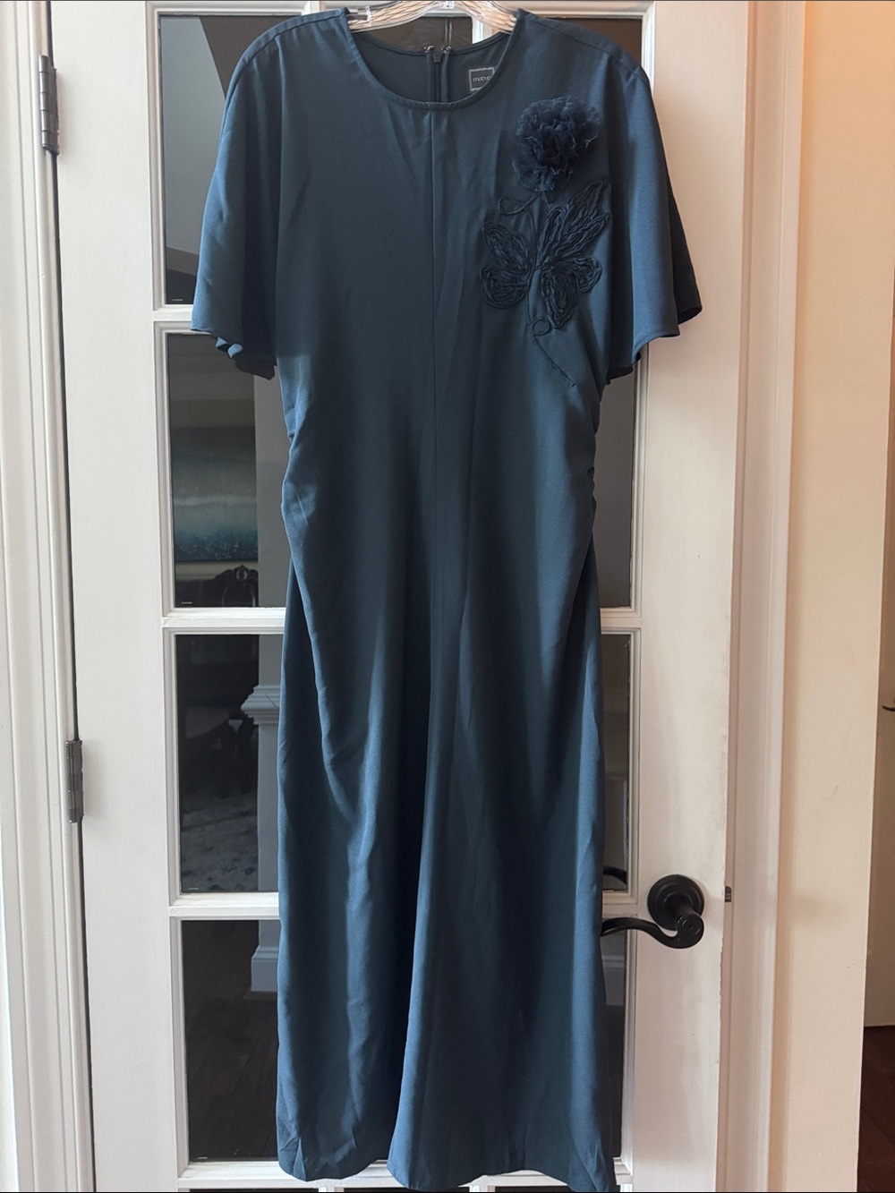 Maeve Teal Maxi Dress with Floral Applique Anthropologie